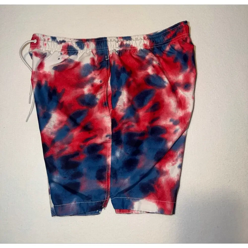 Walnut & 39th men’s tie dye red, white and blue patriotic swim trunks